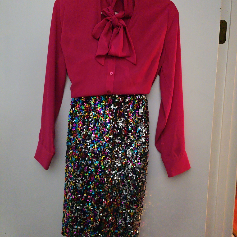 New York & Company Multicolor Sequin Pencil Skirt